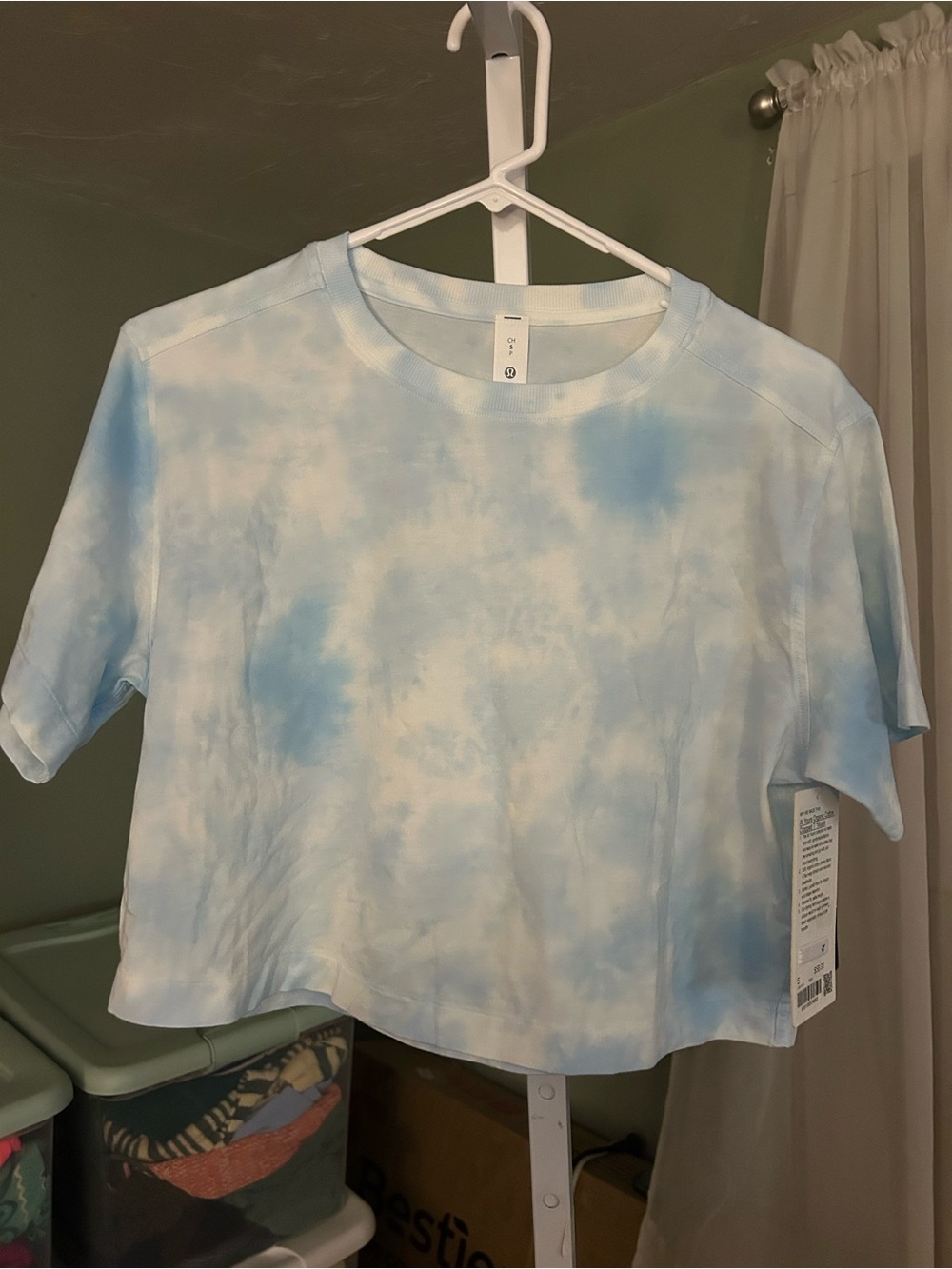 Lululemon All Yours Organic Tee in light blue and white tie dye